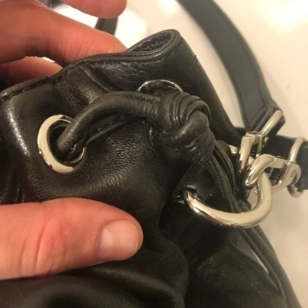 Michael kors black leather two way drawstring bag